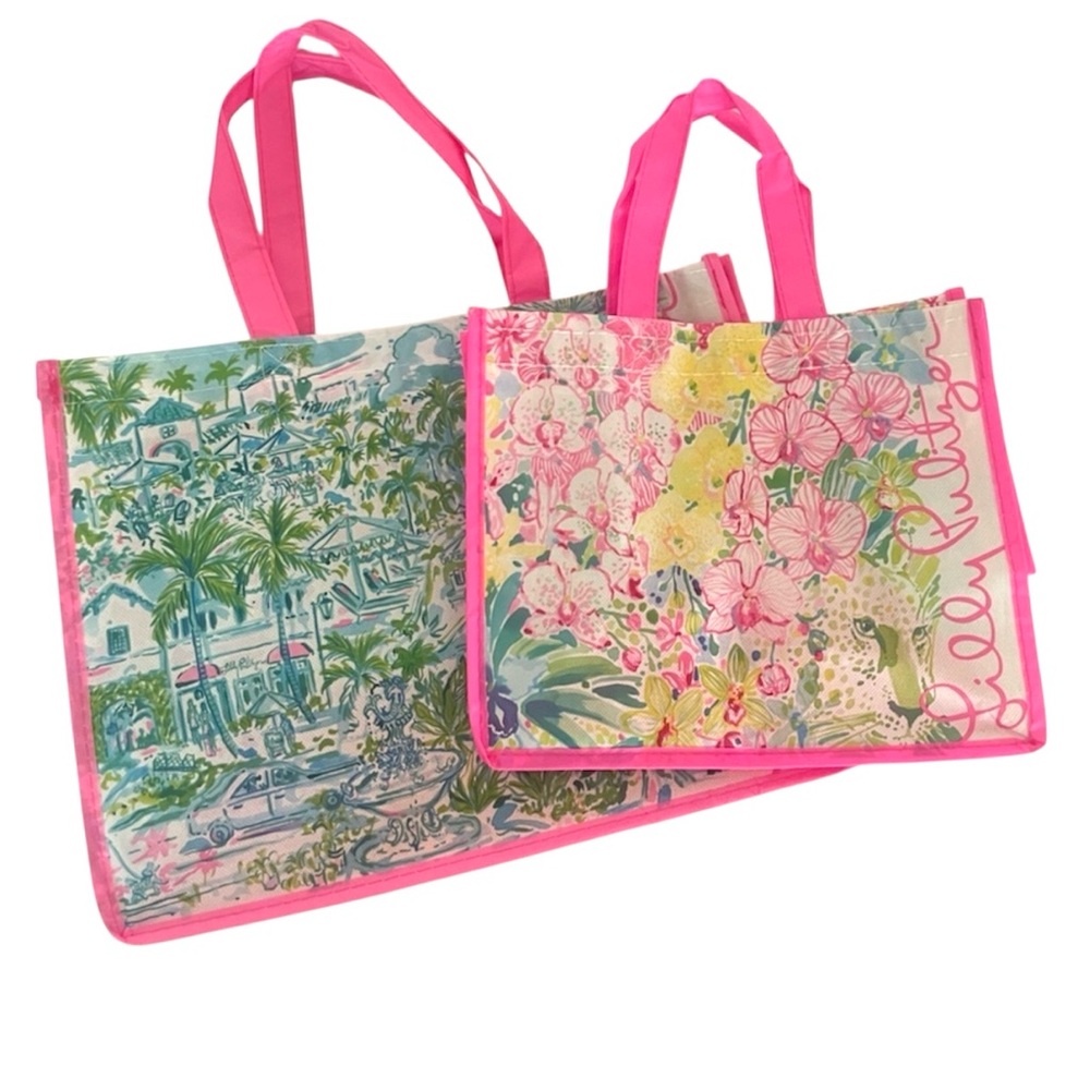 Lilly Pulitzer (2) West Palm Beach and Zoo Reusable Shopping Bag Totes NWOT